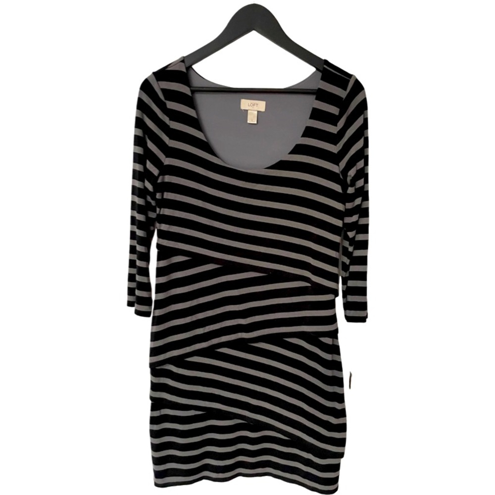 Cute Loft tiered grey and black striped Dress!